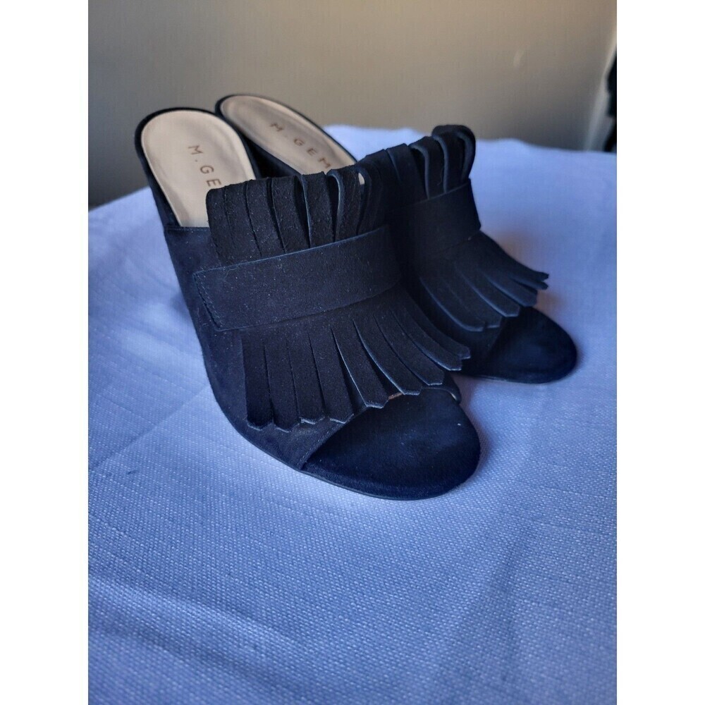 M.GEMI women’s open toe pumps suede Black heel size 7.5